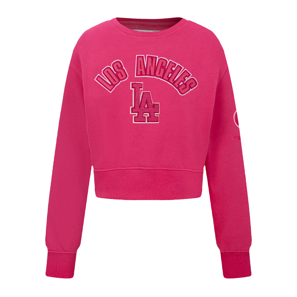 MLB LOS ANGELES DODGERS TRIPLE PINK LITTLE GIRLS FLEECE CREWNECK