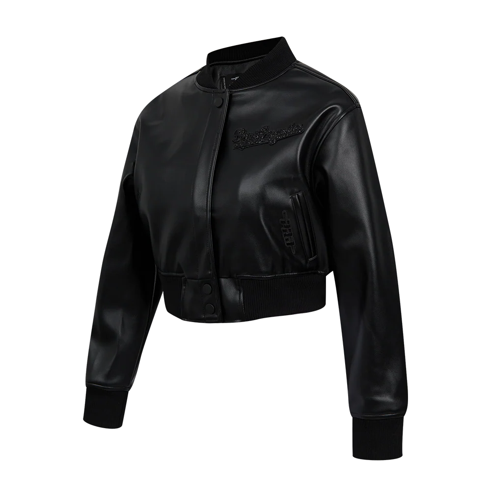 MLB LOS ANGELES DODGERS WASHED CRYSTALLINE WOMEN'S CROPPED LEATHER VAR