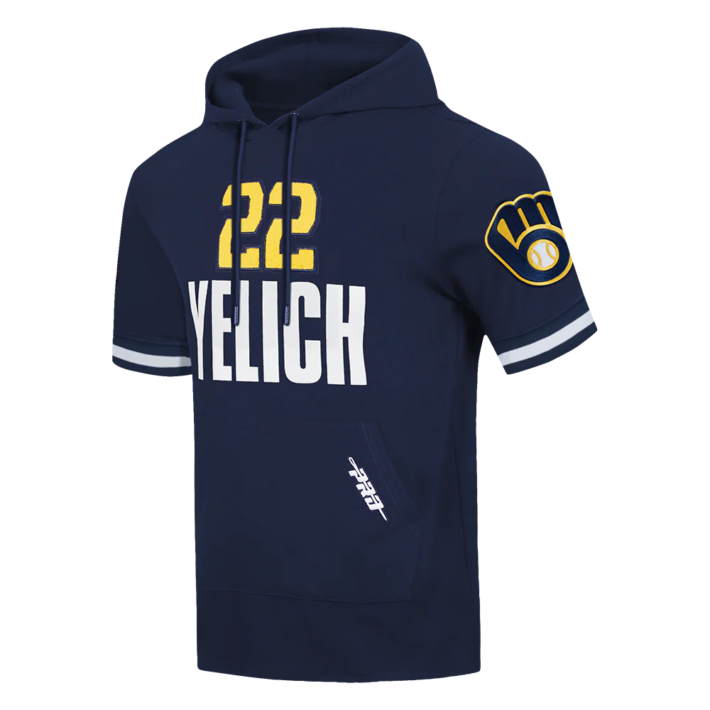MLB MILWAUKEE BREWERS CHRISTIAN YELICH #22 CLASSIC MEN'S SHORT SLEEVE PULLOVER HOODIE