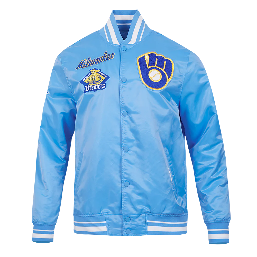 MLB MILWAUKEE BREWERS RETRO CLASSIC MEN'S RIB SATIN JACKET