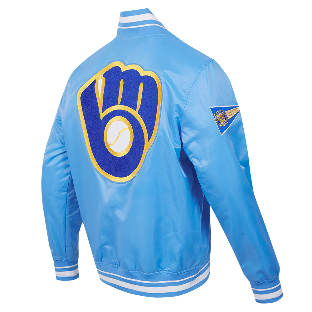 MLB MILWAUKEE BREWERS RETRO CLASSIC MEN'S RIB SATIN JACKET