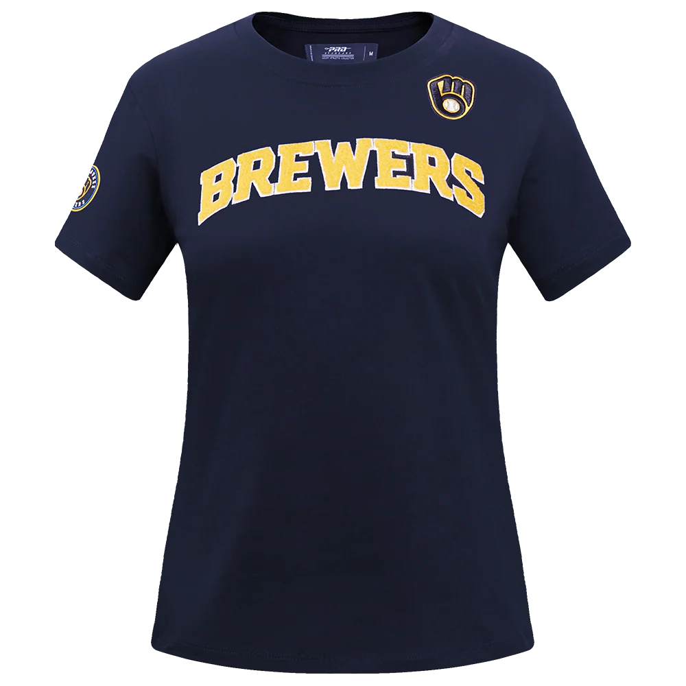 MLB MILWAUKEE BREWERS CLASSIC SHORT SLEEVE WOMEN'S SINGLE JERSEY SLIM FIT TOP