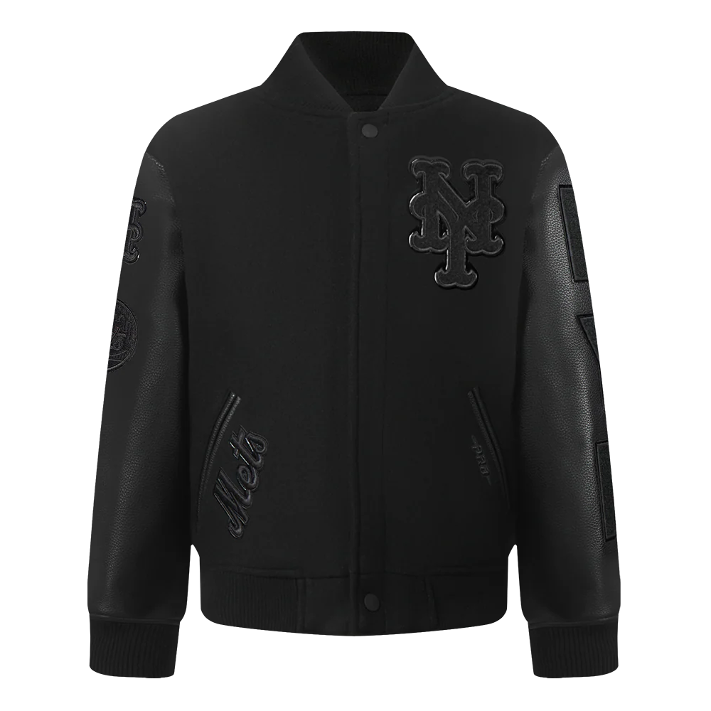 MLB NEW YORK METS TRIPLE BLACK BIG BOYS WOOL VARSITY JACKET