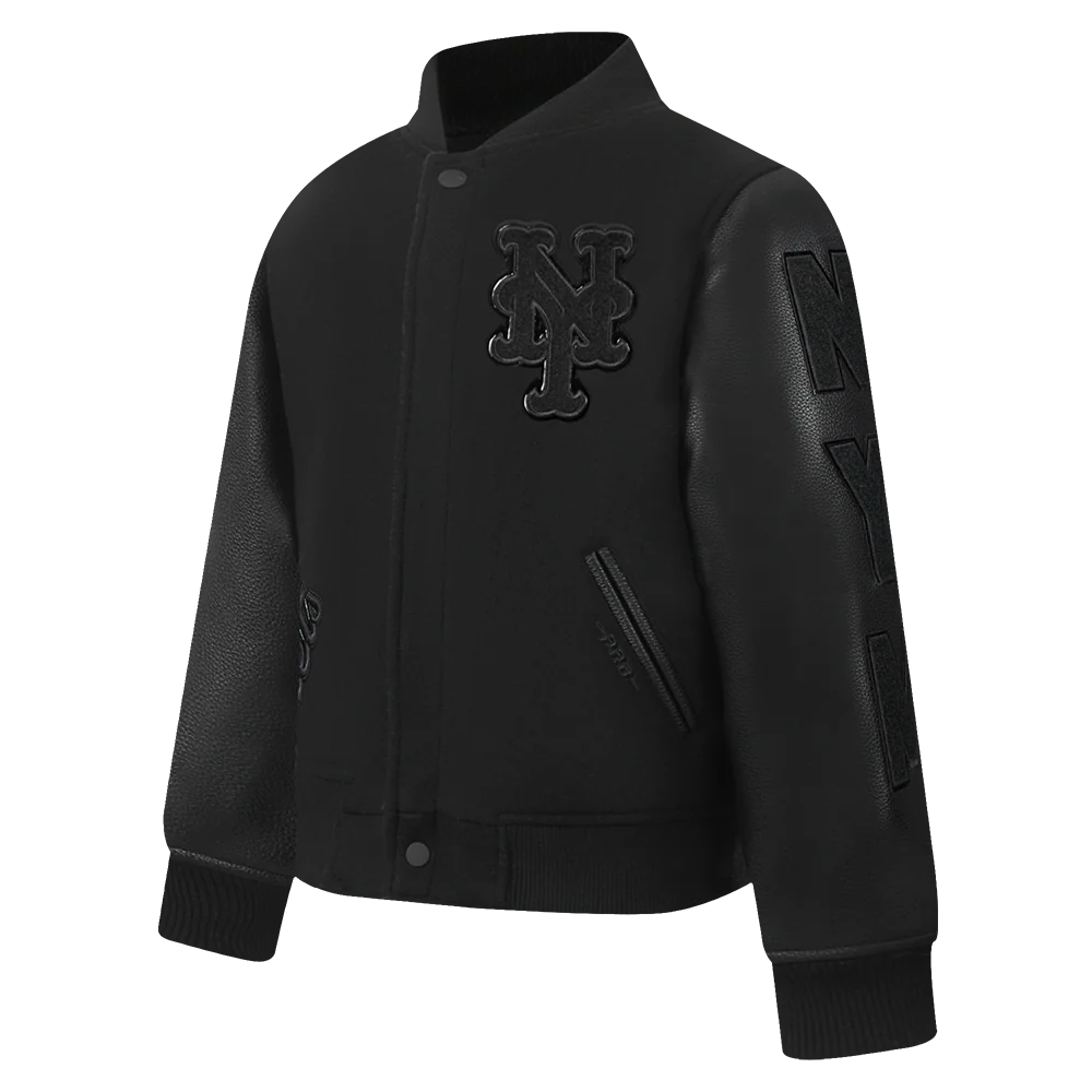MLB NEW YORK METS TRIPLE BLACK BIG BOYS WOOL VARSITY JACKET