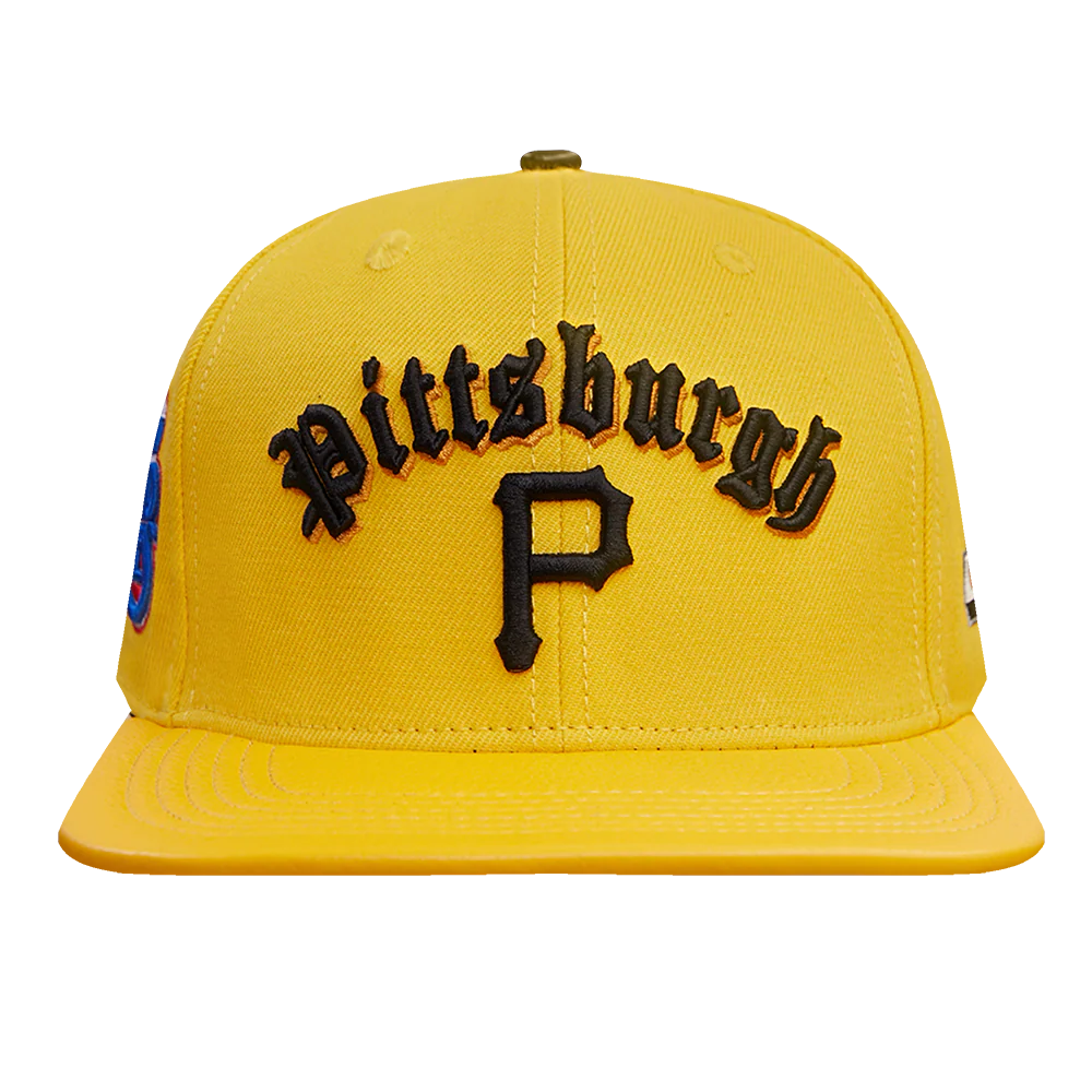 MLB PITTSBURGH PIRATES OLD ENGLISH UNISEX 6 PANEL LEATHER STRAPBACK