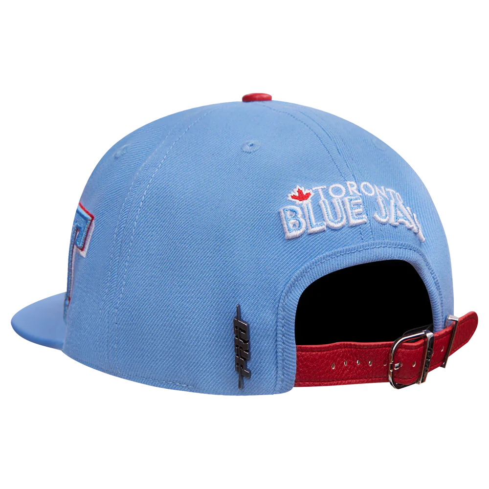 MLB TORONTO BLUE JAYS OLD ENGLISH UNISEX 6 PANEL LEATHER STRAPBACK