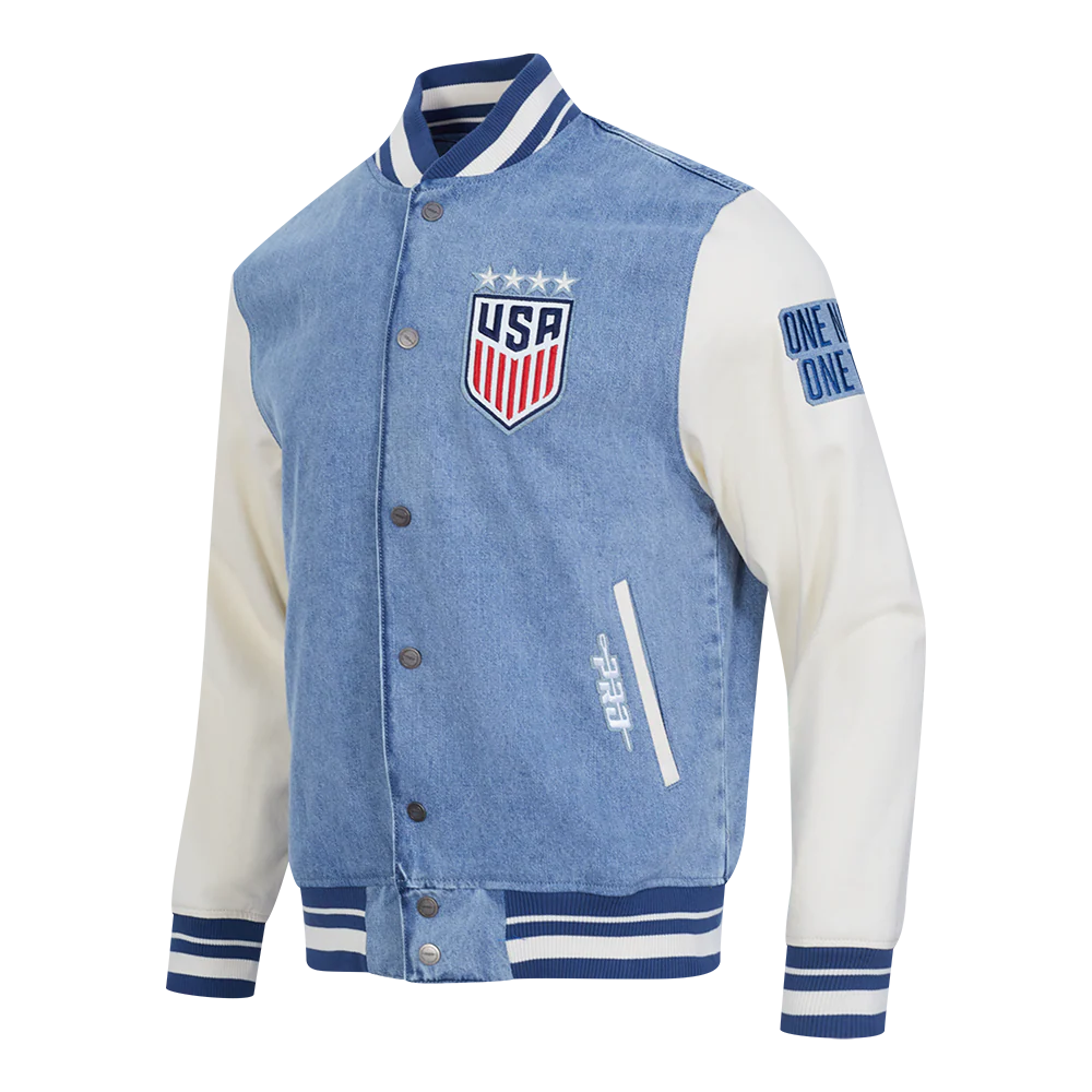 US SOCCER VARSITY BLUES MEN'S DENIM VARSITY JACKET